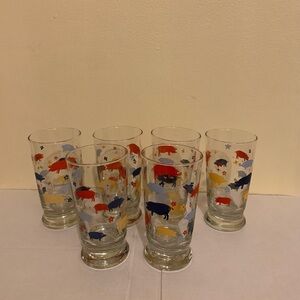 Set of 6 Colorful Pigs Print Drinking Glasses